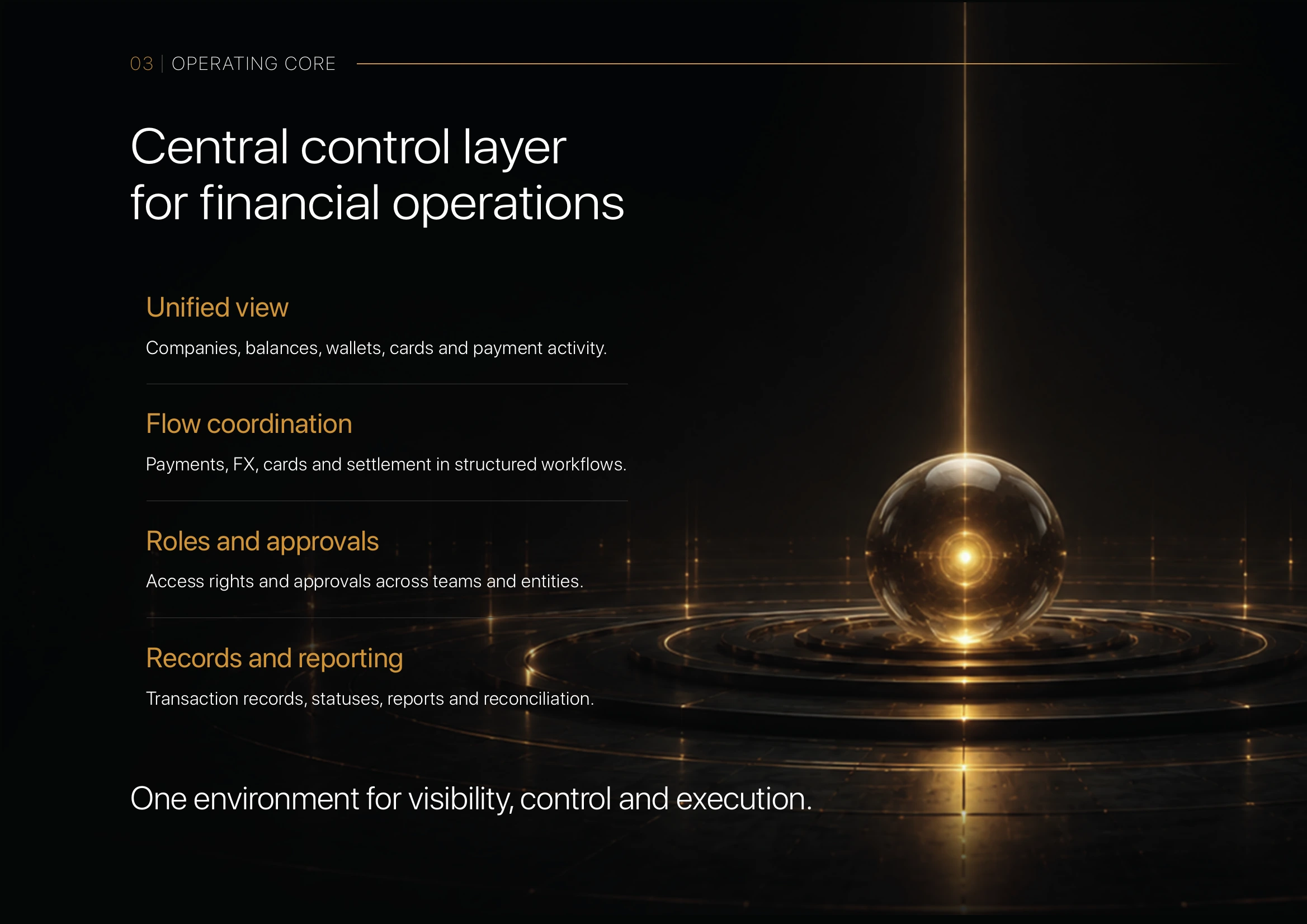 Operating Core: Central control layer for financial operations